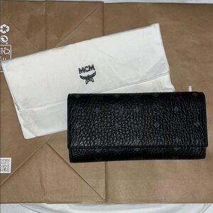 MCM Textured Black Leather Clutch